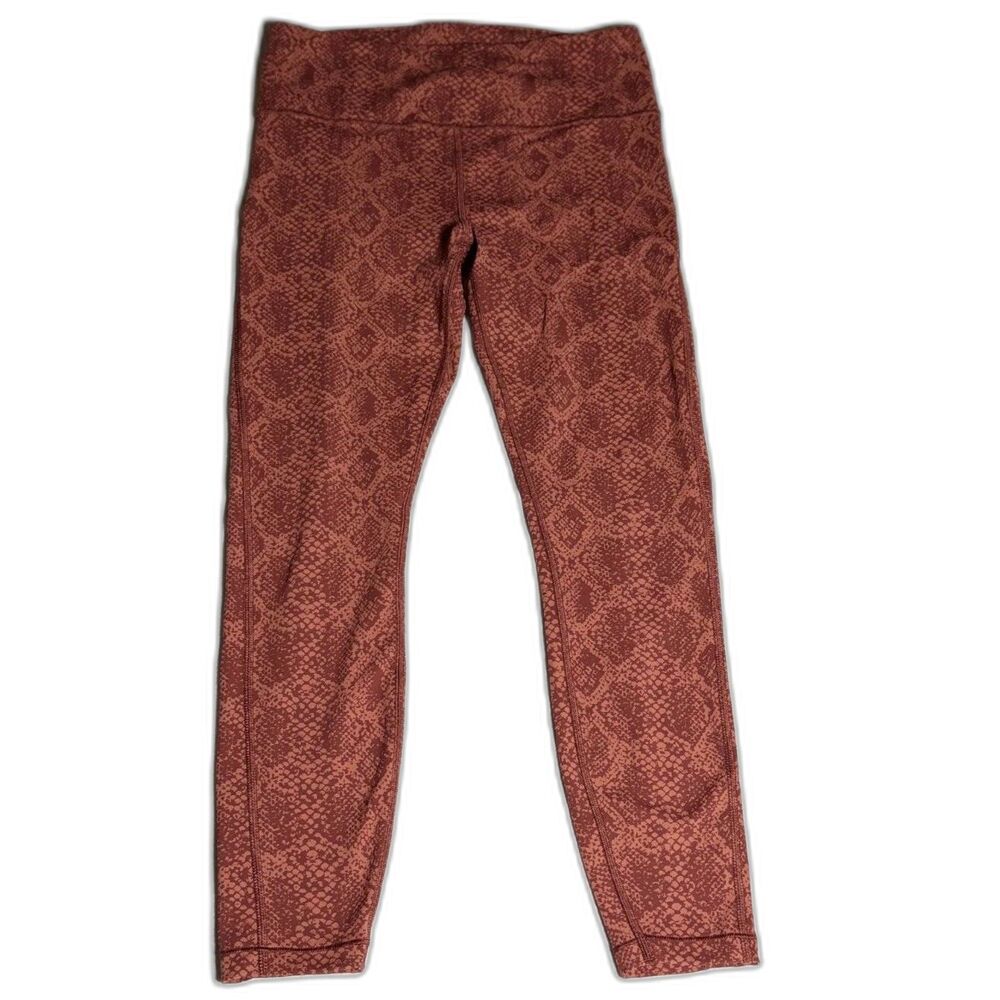 Athleta Ultimate Stash Pocket Snake Print Leggings Russet Brown High Rise 7/8